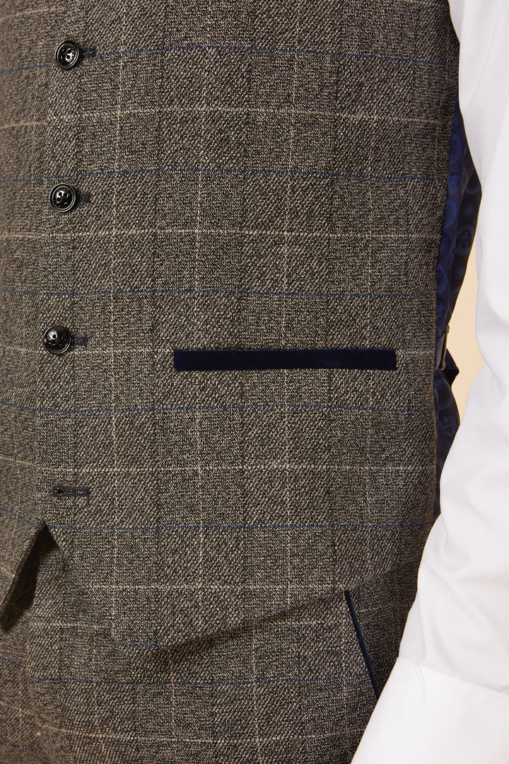 Scott Grey Tweed Check Single Breasted Waistcoat