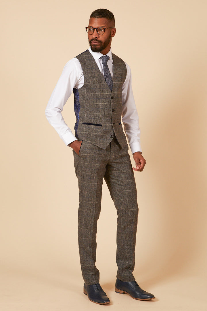 Scott Grey Tweed Check Single Breasted Waistcoat