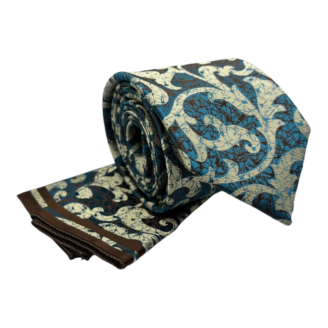 Stone Floral Teal Tie and Pocket Square
