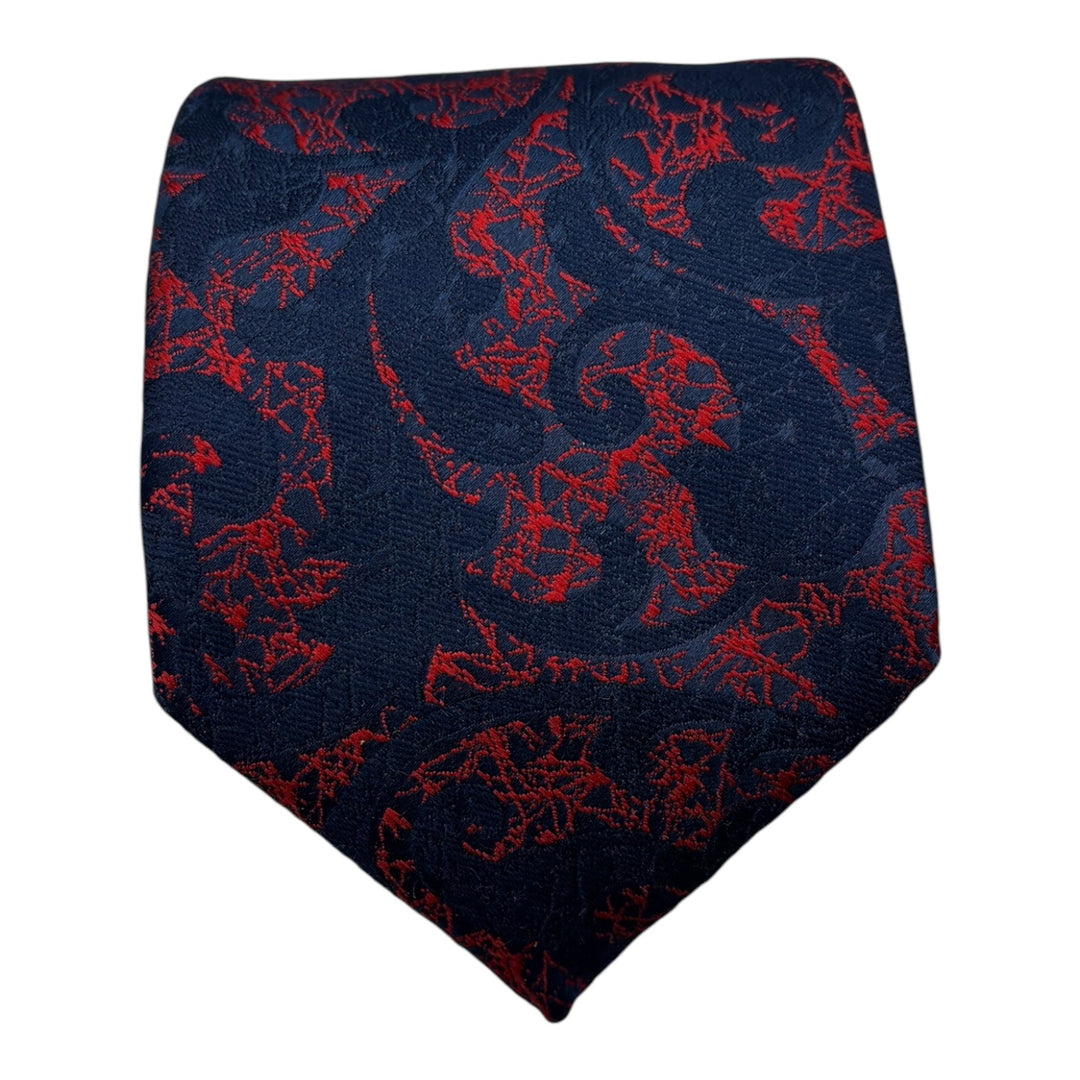 Red Floral Dark Navy Tie and Pocket Square