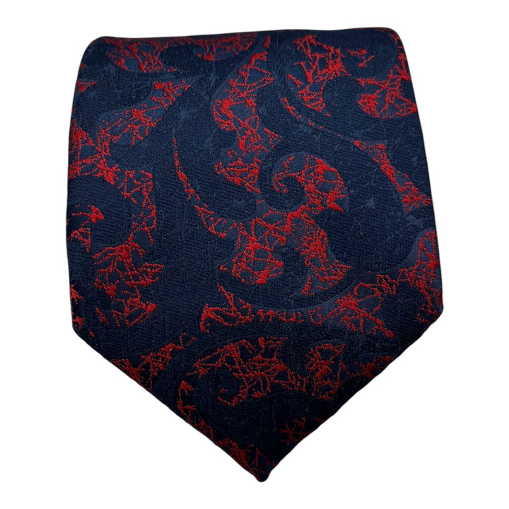 Red Floral Dark Navy Tie and Pocket Square
