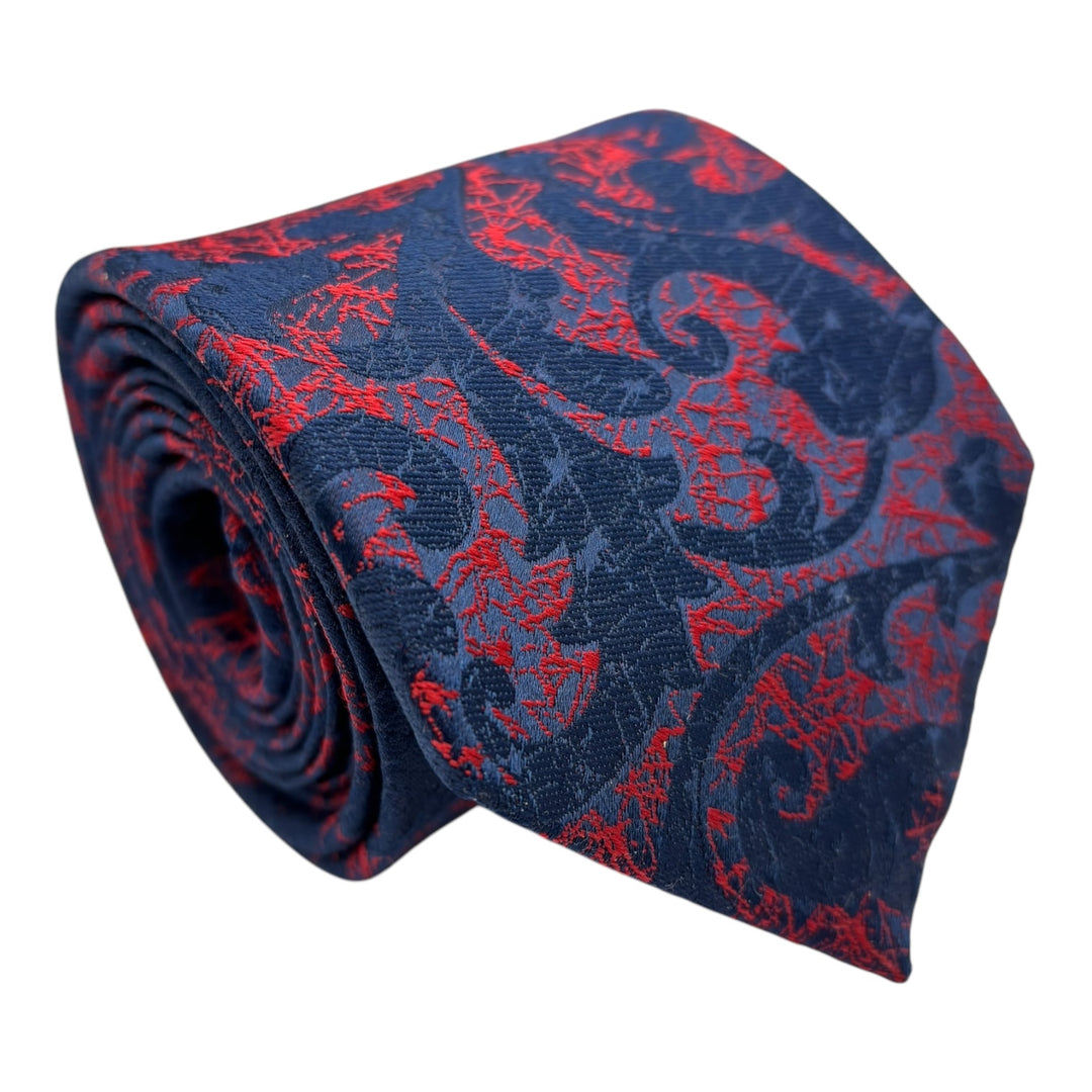 Red Floral Dark Navy Tie and Pocket Square