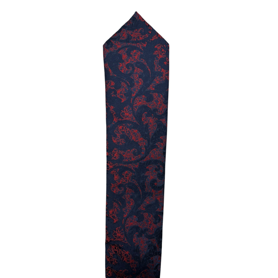 Red Floral Dark Navy Tie and Pocket Square