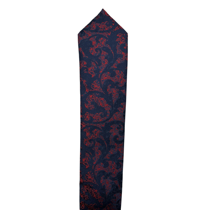 Red Floral Dark Navy Tie and Pocket Square