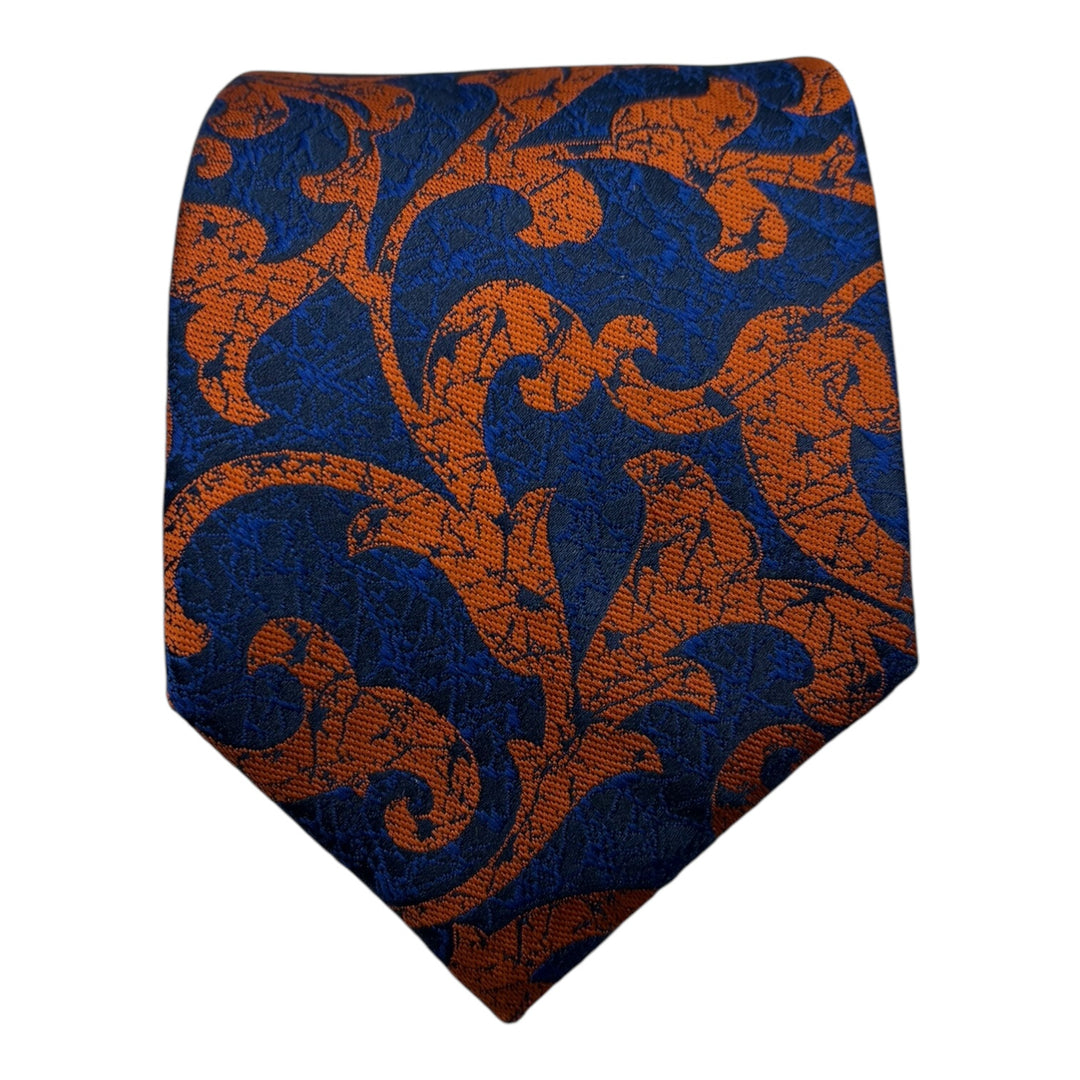 Orange Floral Navy Tie and Pocket Square
