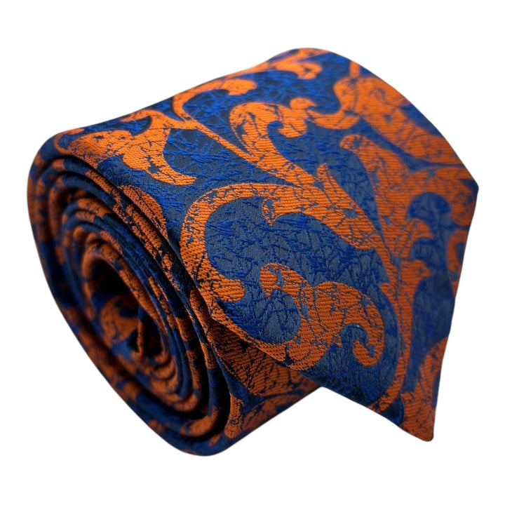 Orange Floral Navy Tie and Pocket Square