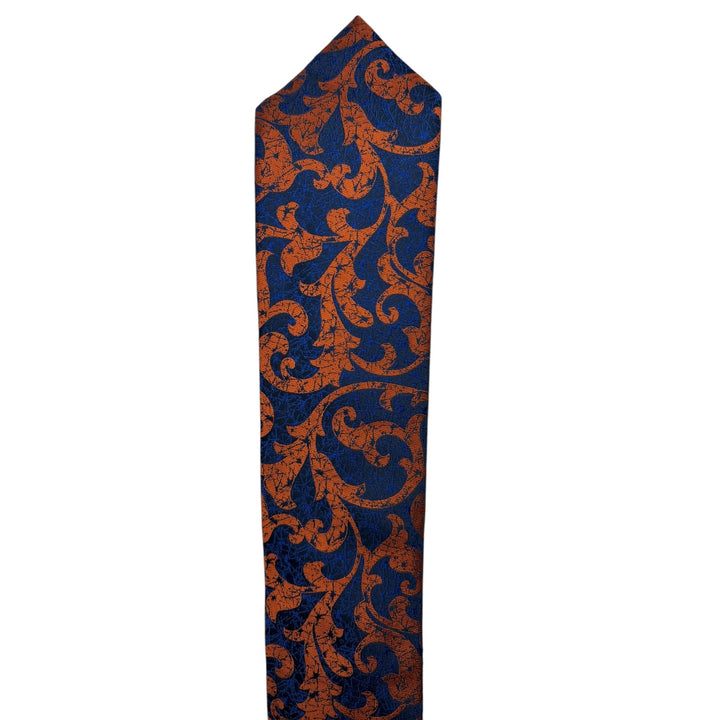 Orange Floral Navy Tie and Pocket Square