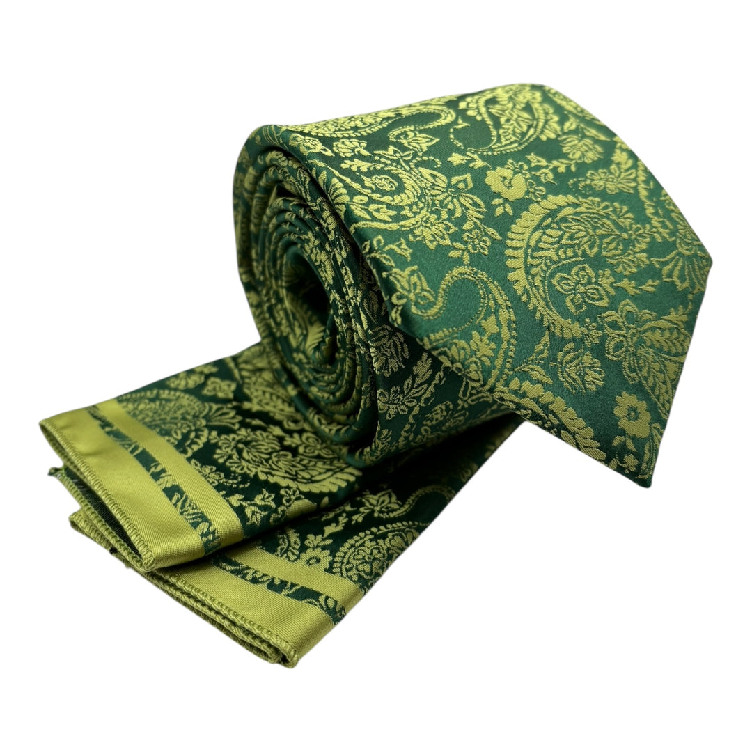 Lime Green Floral Tie and Pocket Square