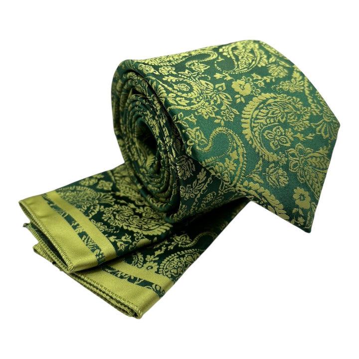 Lime Green Floral Tie and Pocket Square