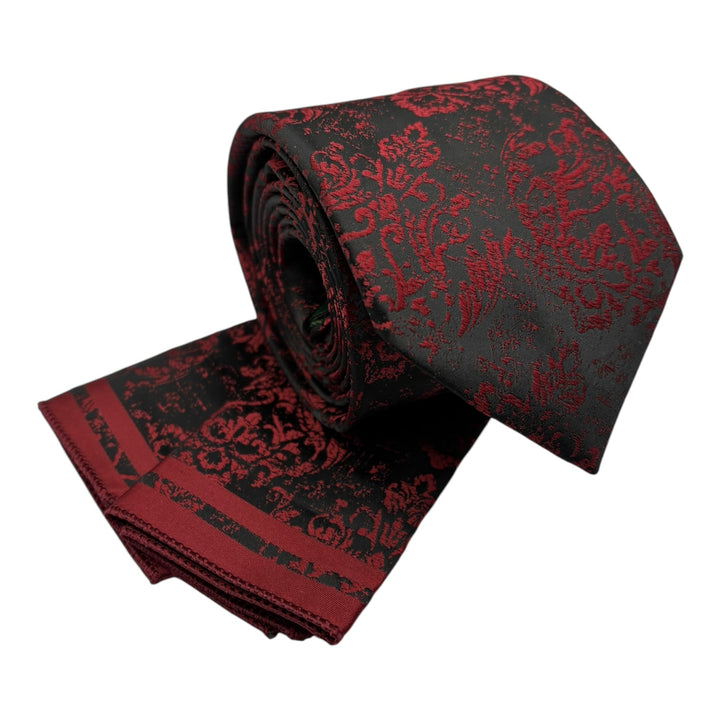 Dark Wine Floral Tie and Pocket Square