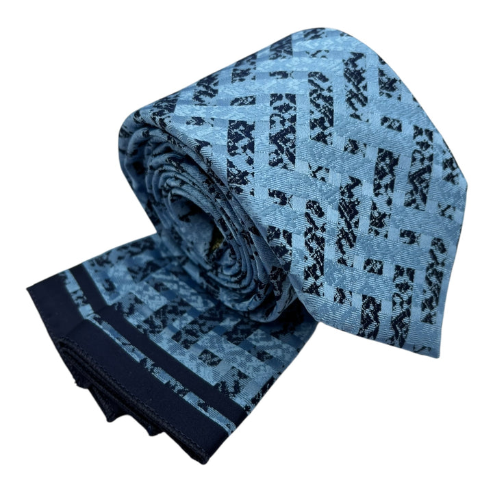 Sky Blue Navy ZigZag Tie and Pocket Square