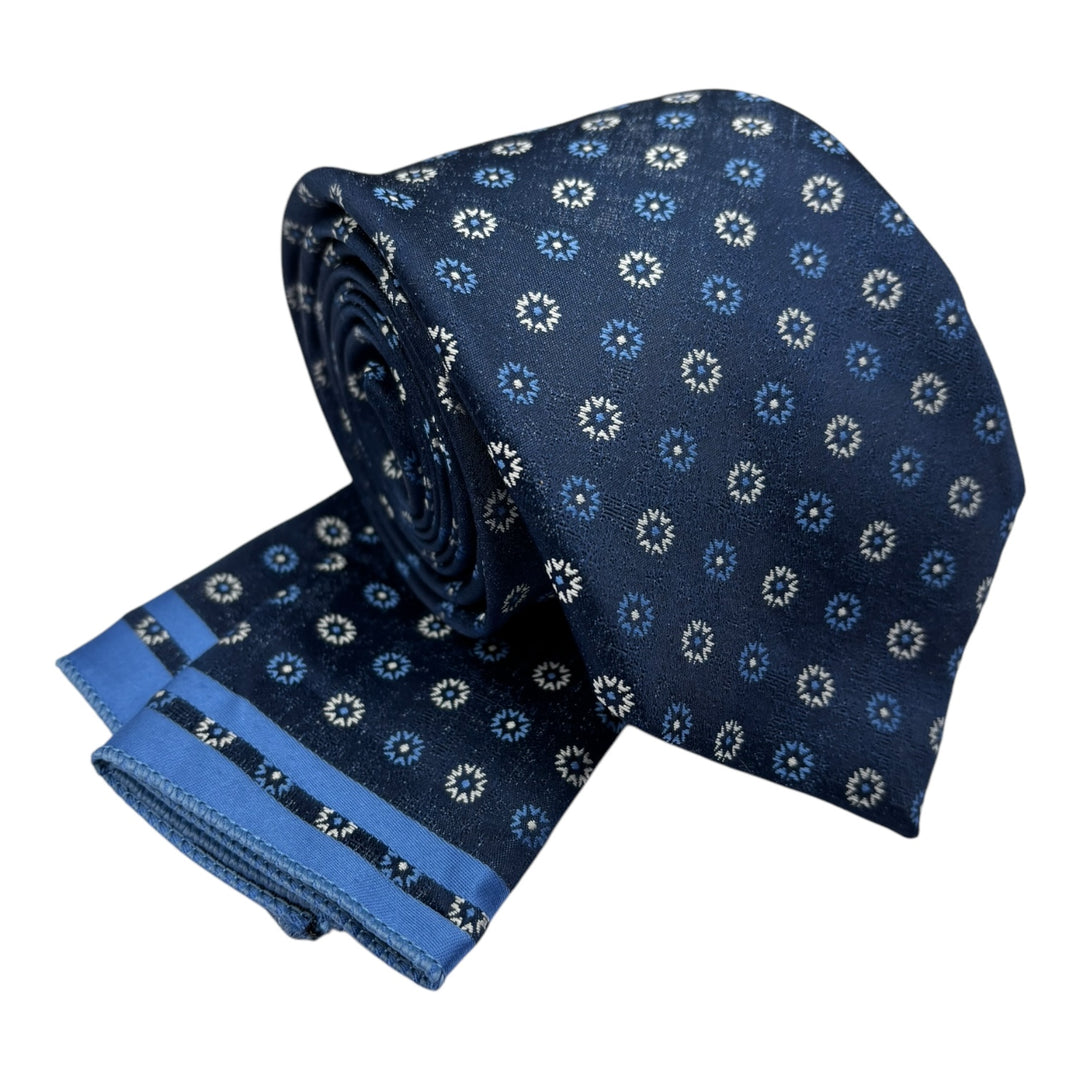 Navy Circle Print Tie and Pocket Square