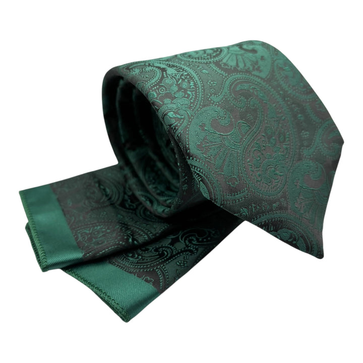 Forest Green Tonal Paisley Tie and Pocket Square
