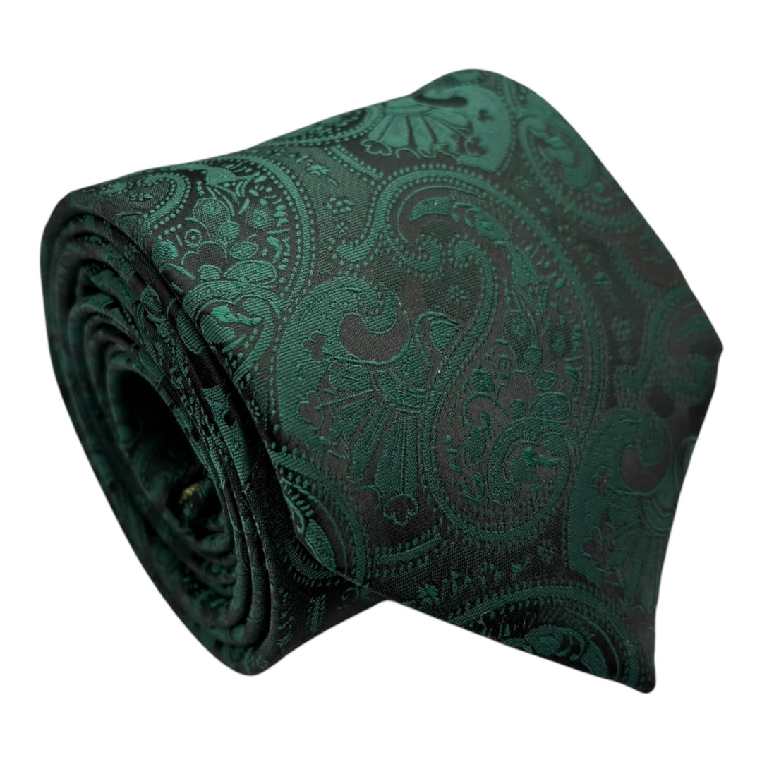 Forest Green Tonal Paisley Tie and Pocket Square