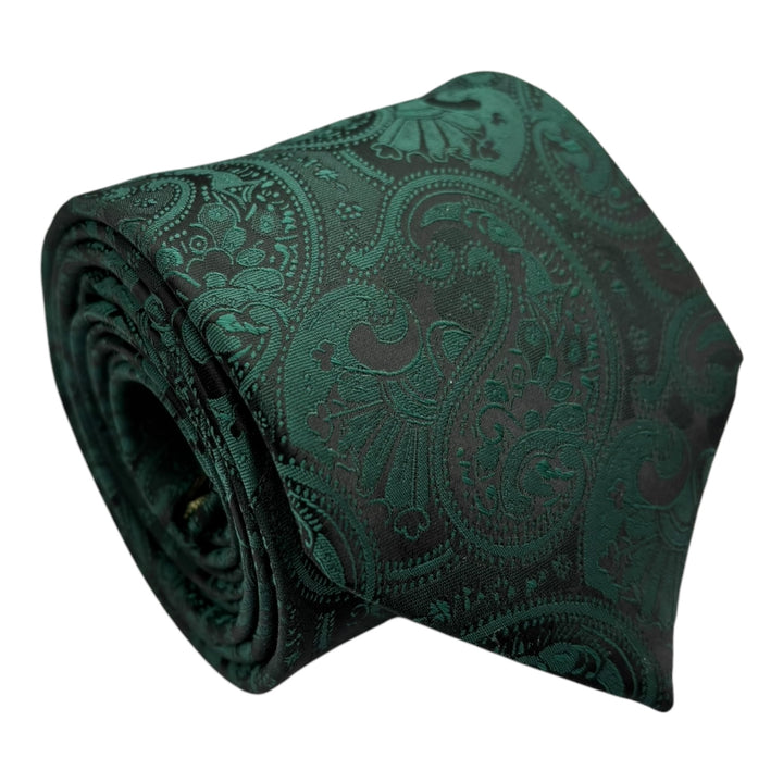 Forest Green Tonal Paisley Tie and Pocket Square