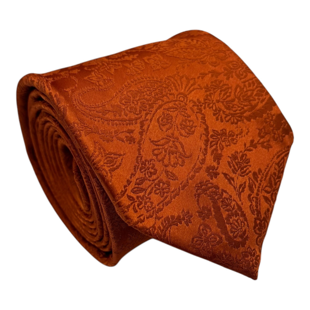 Orange Tonal Paisley Tie and Pocket Square
