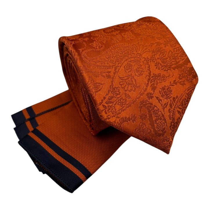 Orange Tonal Paisley Tie and Pocket Square