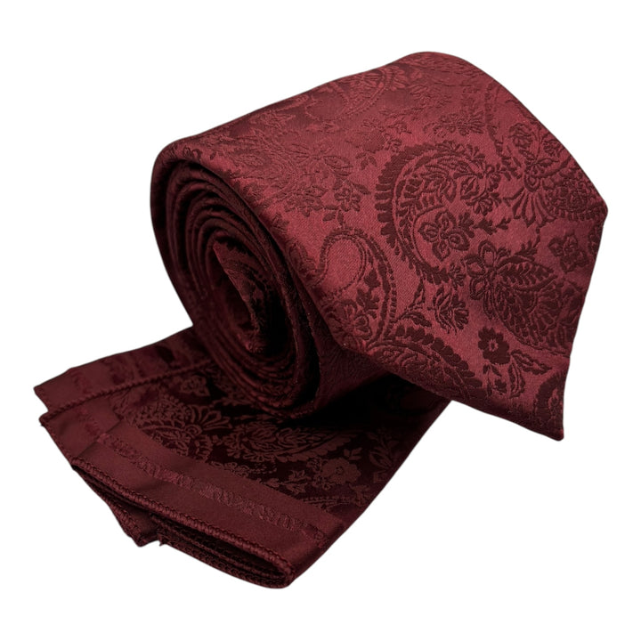 Wine Tonal Paisley Tie and Pocket Square