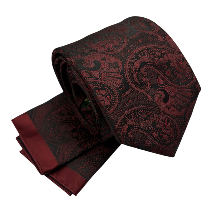 Dark Wine Tonal Paisley Tie and Pocket Square