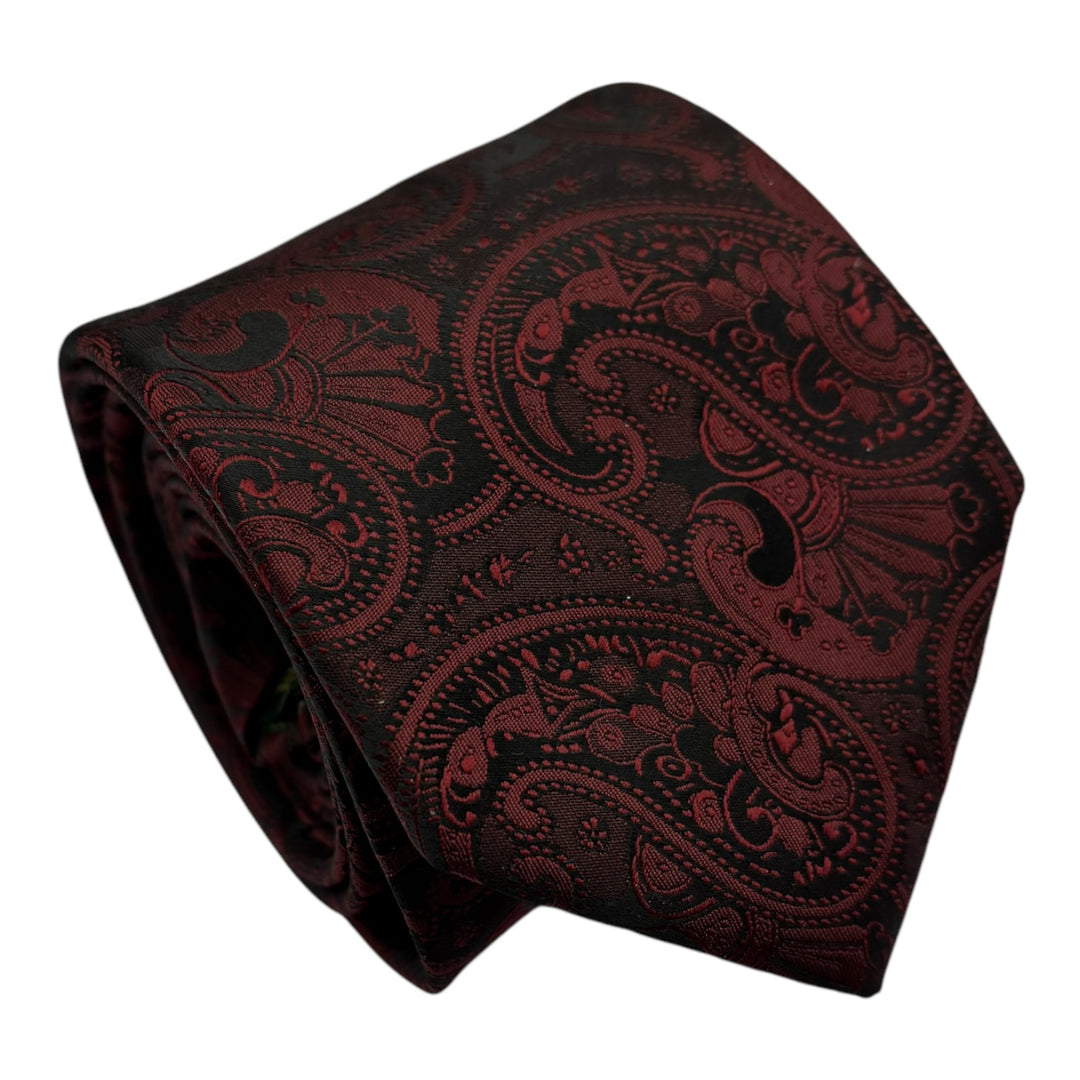 Dark Wine Tonal Paisley Tie and Pocket Square