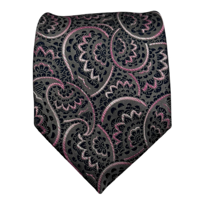 Pink Paisley Silver Tie and Pocket Square