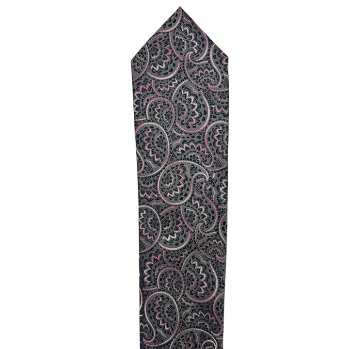 Pink Paisley Silver Tie and Pocket Square