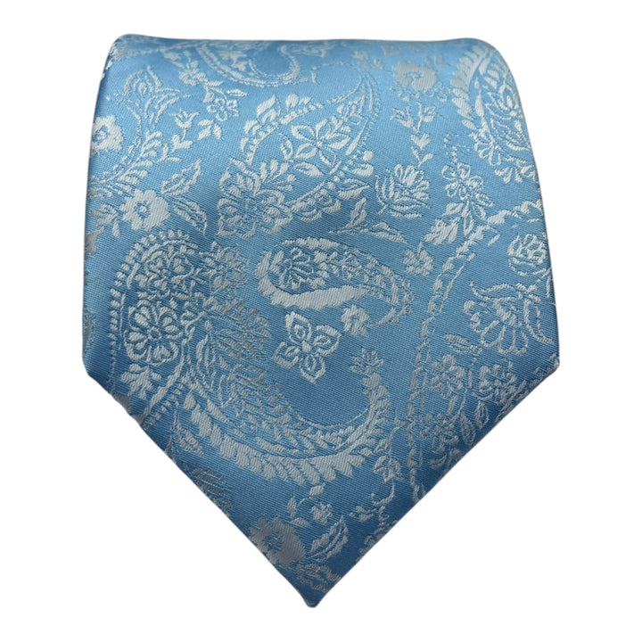 Sky Blue Tonal Paisley Tie and Pocket Square