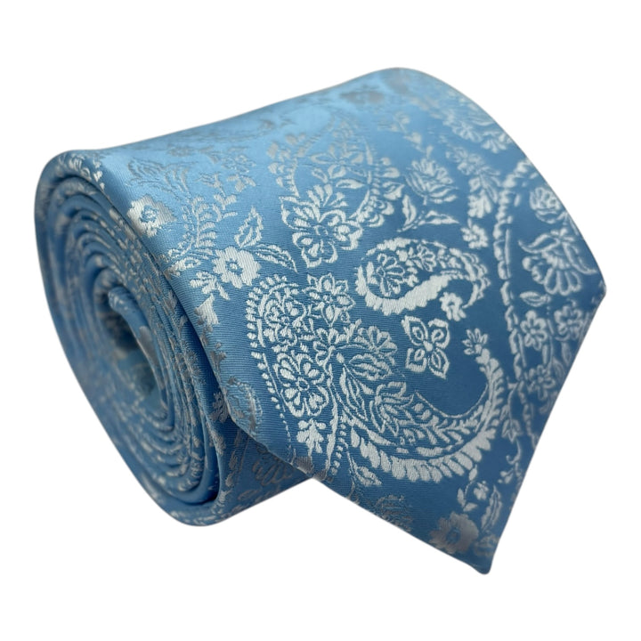 Sky Blue Tonal Paisley Tie and Pocket Square
