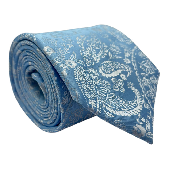 Sky Blue Tonal Paisley Tie and Pocket Square