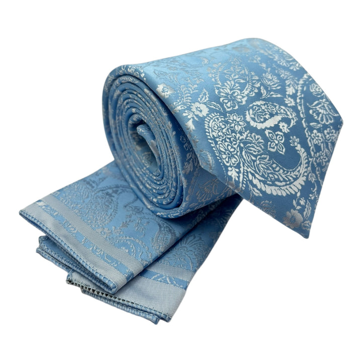 Sky Blue Tonal Paisley Tie and Pocket Square