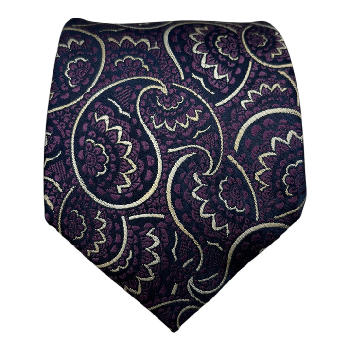 Gold Paisley Purple Tie and Pocket Square