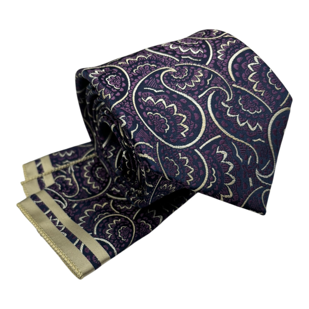 Gold Paisley Purple Tie and Pocket Square