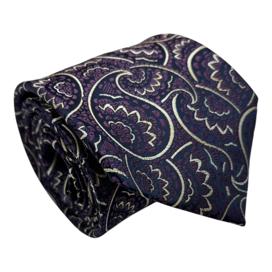 Gold Paisley Purple Tie and Pocket Square
