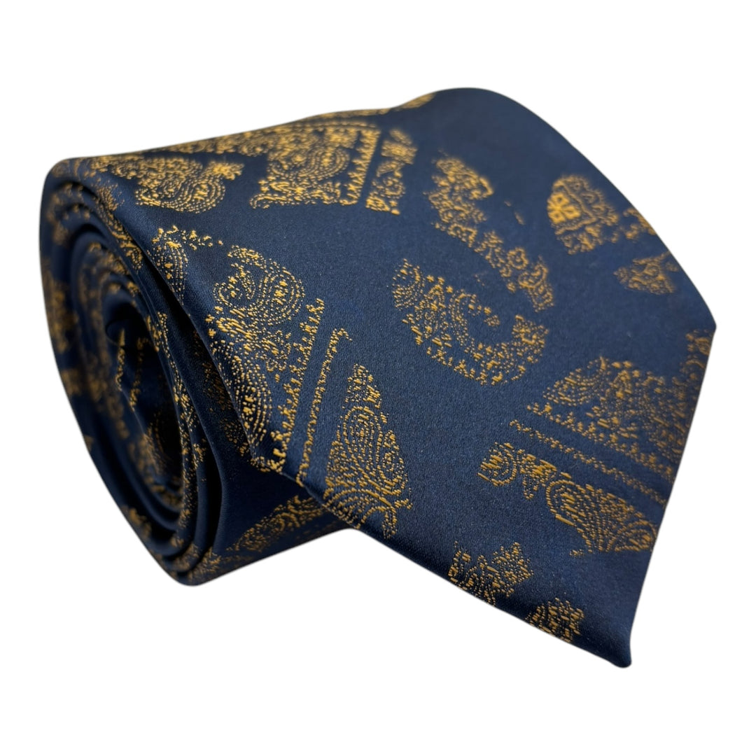Icon Gold Paisley Navy Tie and Pocket Square