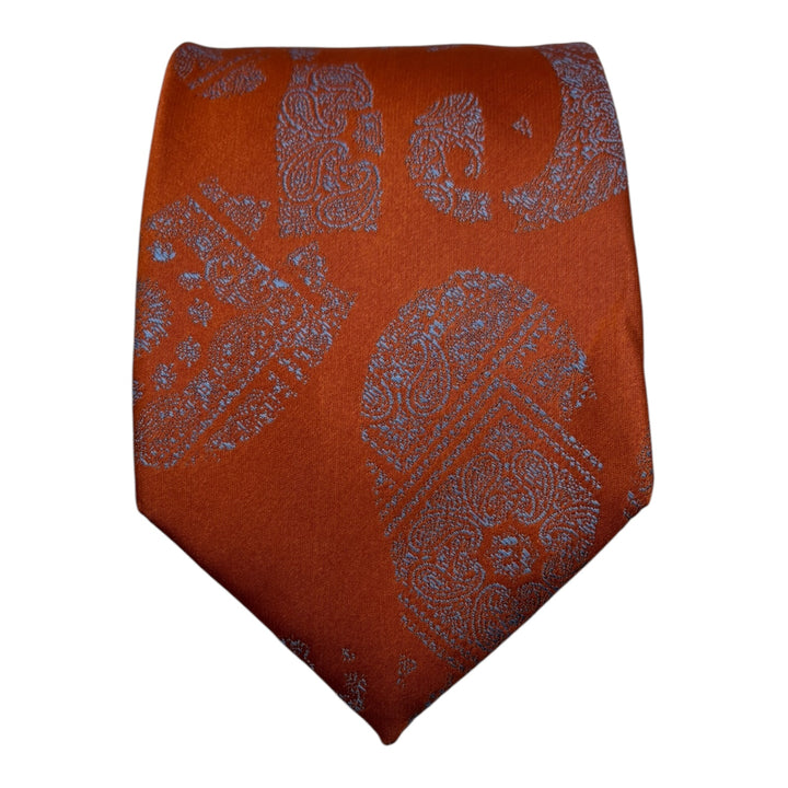 Icon Sky Blue Paisley Orange Tie and Pocket Square