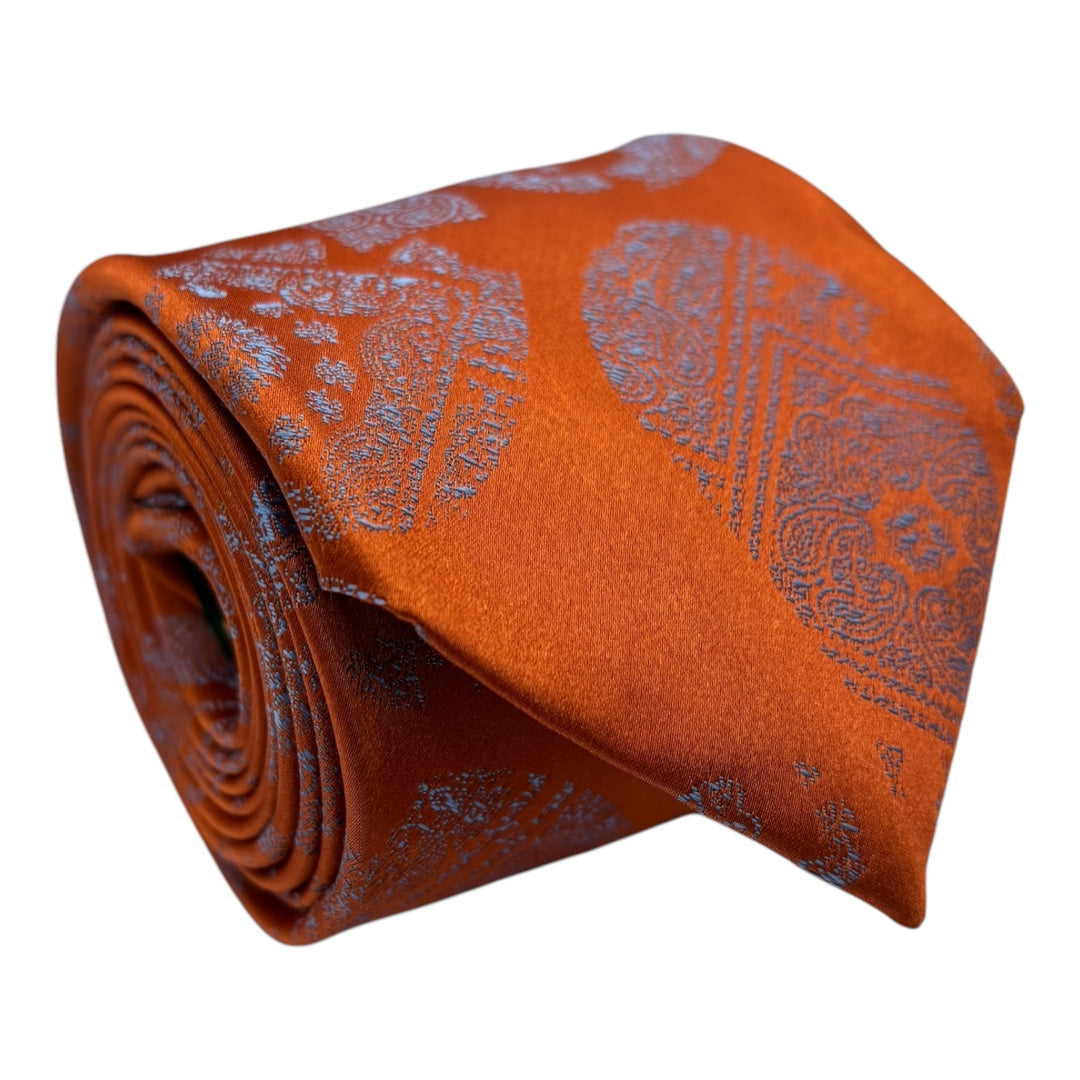Icon Sky Blue Paisley Orange Tie and Pocket Square
