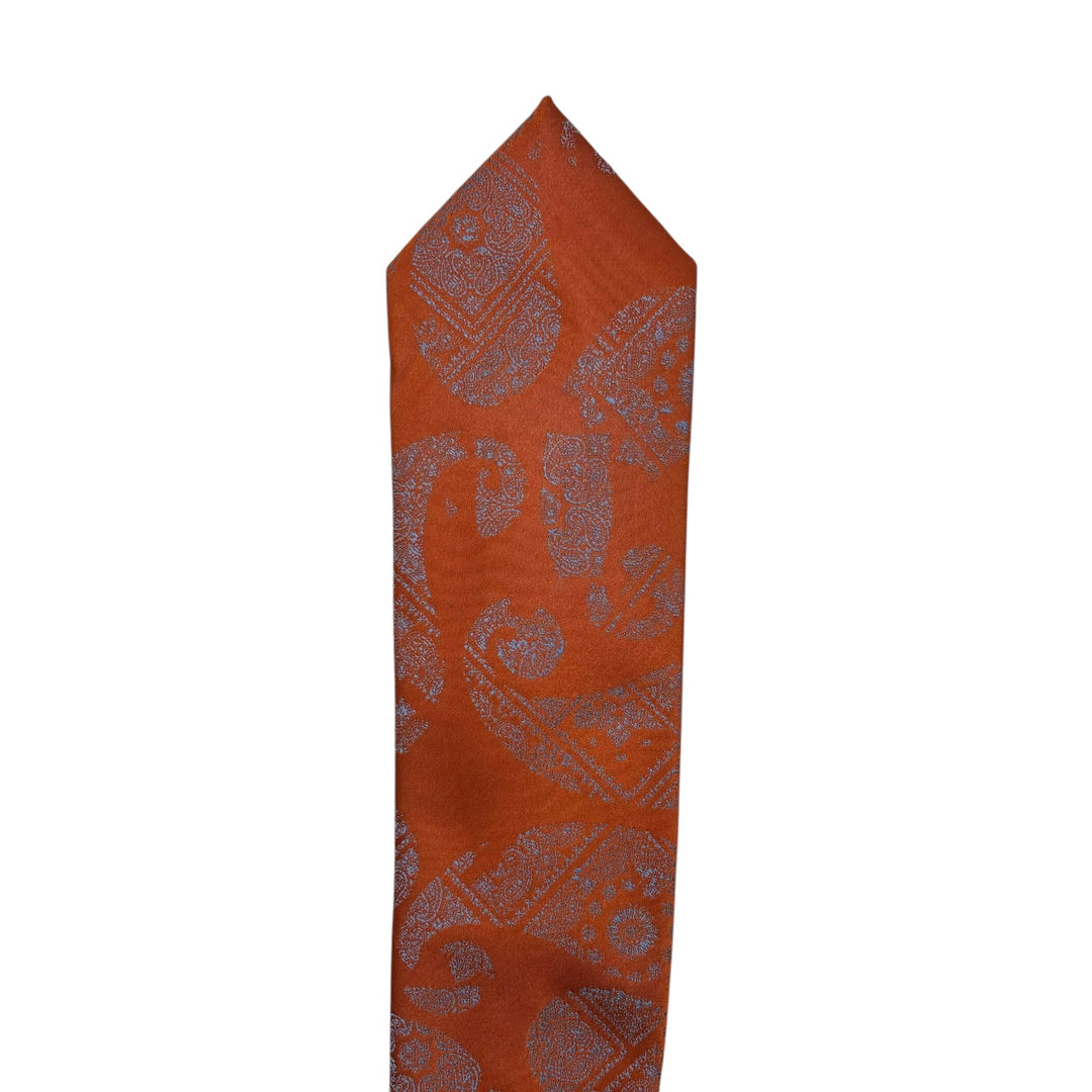 Icon Sky Blue Paisley Orange Tie and Pocket Square