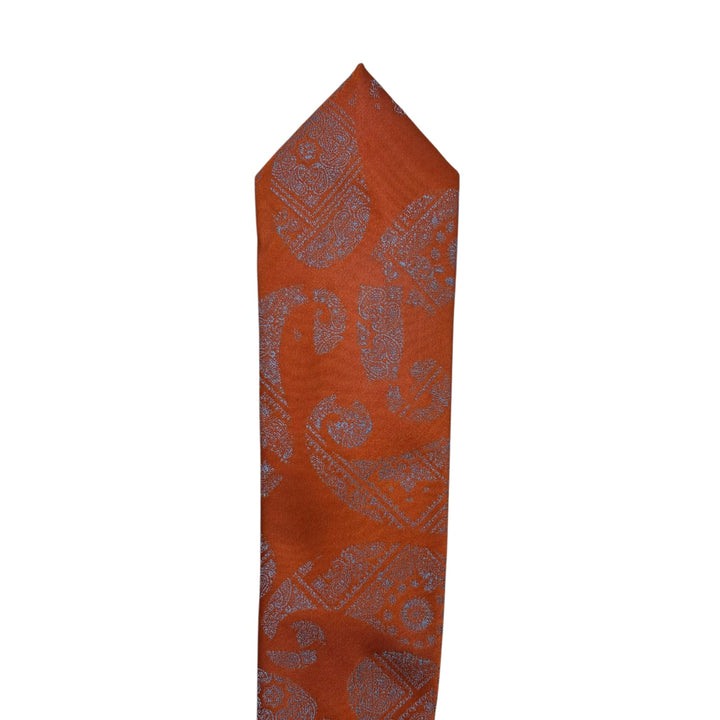 Icon Sky Blue Paisley Orange Tie and Pocket Square