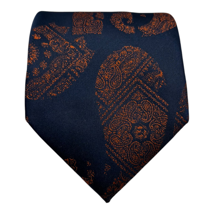 Icon Orange Paisley Navy Tie and Pocket Square