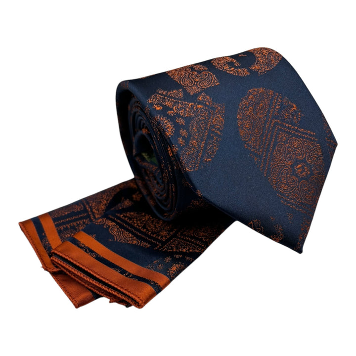Icon Orange Paisley Navy Tie and Pocket Square