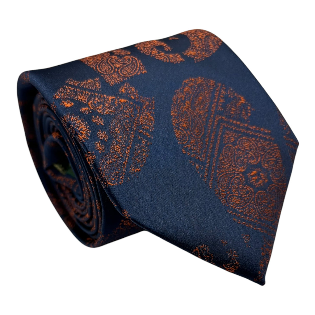 Icon Orange Paisley Navy Tie and Pocket Square