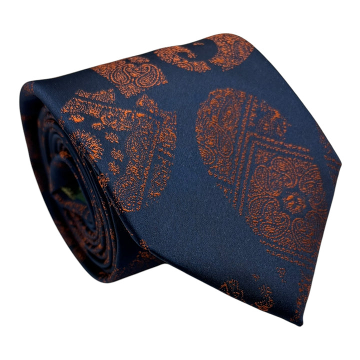 Icon Orange Paisley Navy Tie and Pocket Square
