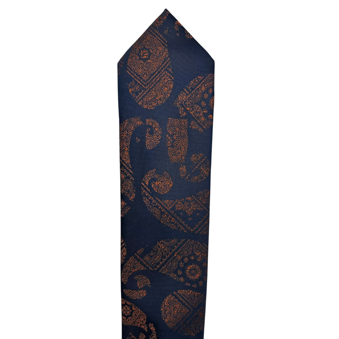 Icon Orange Paisley Navy Tie and Pocket Square
