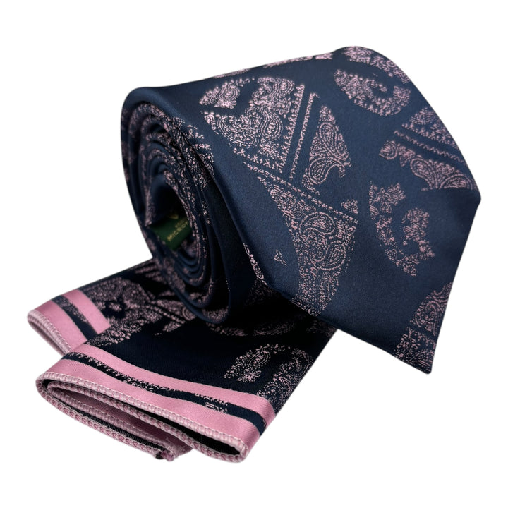 Icon Blush Pink Paisley Navy Tie and Pocket Square