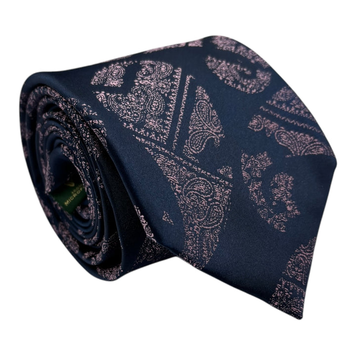 Icon Blush Pink Paisley Navy Tie and Pocket Square