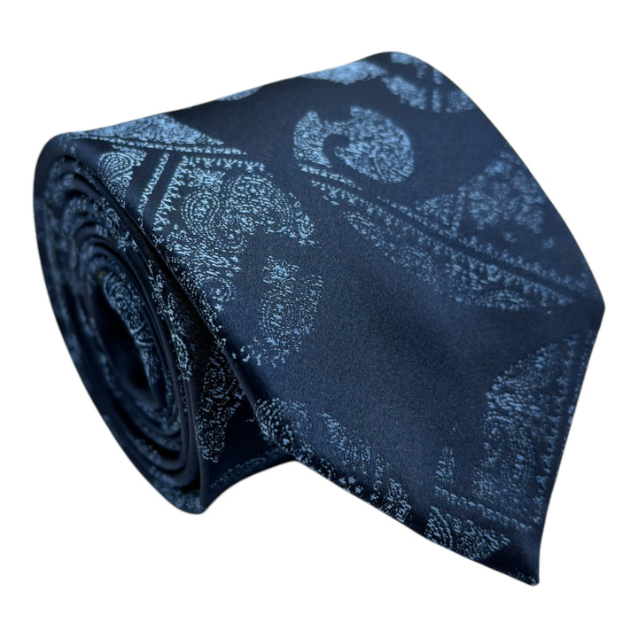 Icon Sky Blue Paisley Navy Tie and Pocket Square