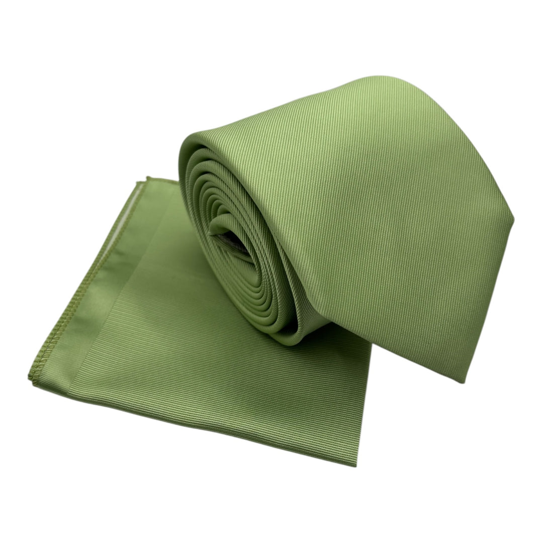Lime Green Fine Rib Tie and Pocket Square