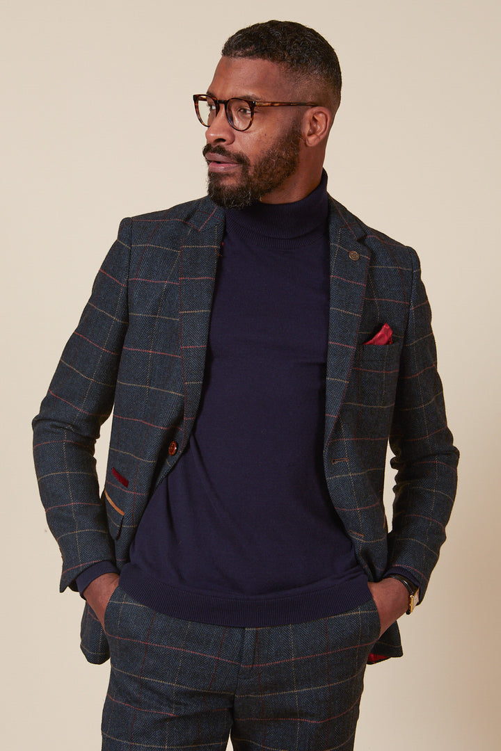 Eton Navy Blue Tweed Check Blazer