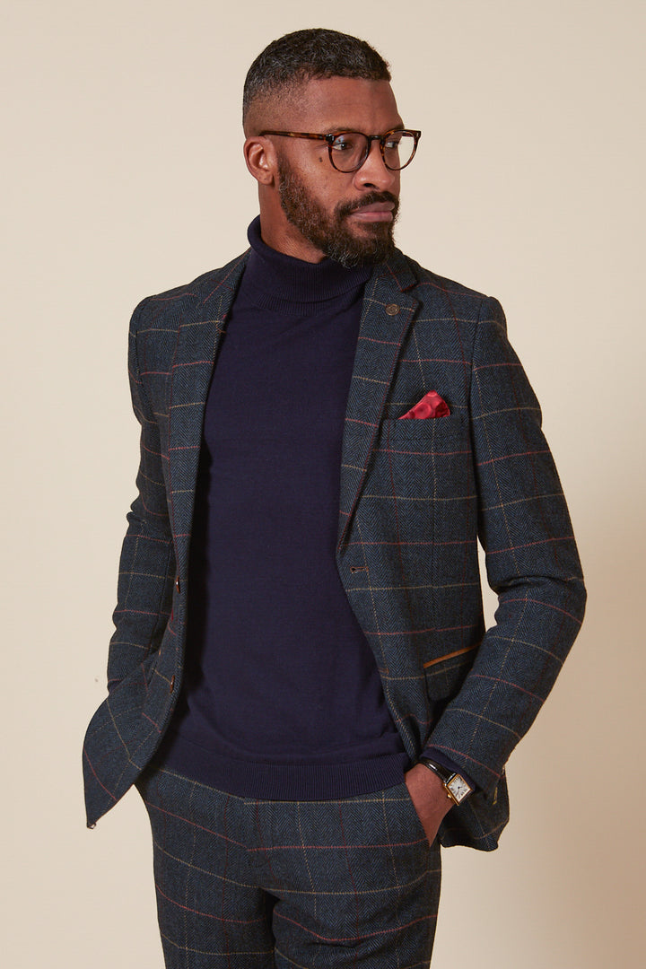 Eton Navy Blue Tweed Check Blazer