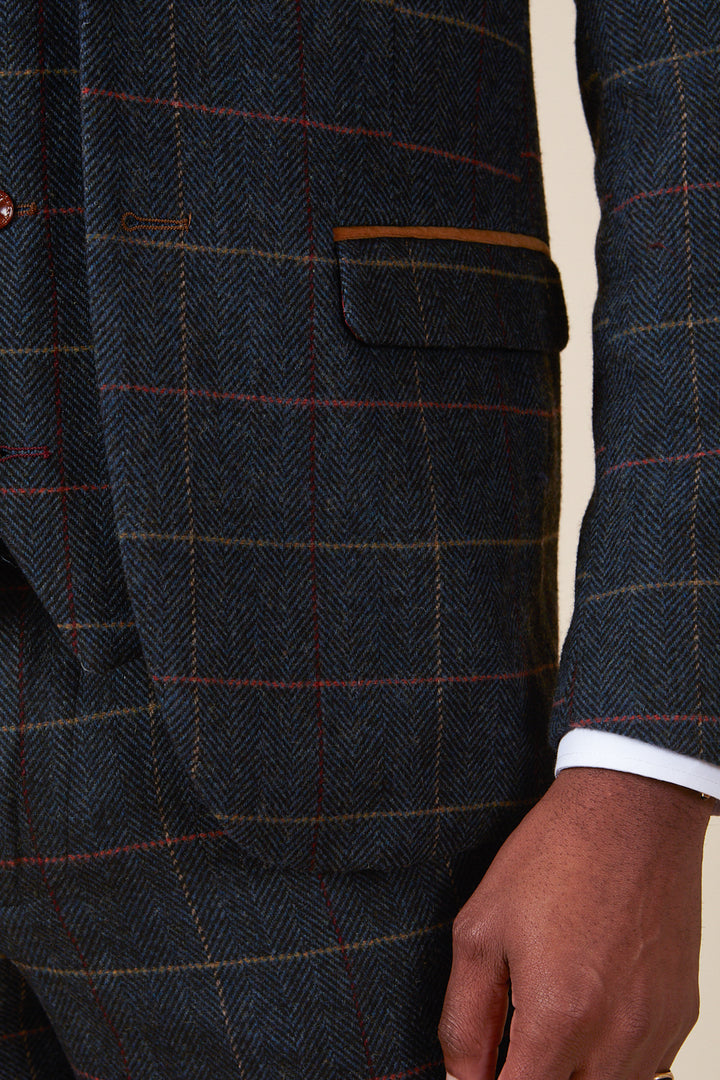 Eton Navy Blue Tweed Check Blazer